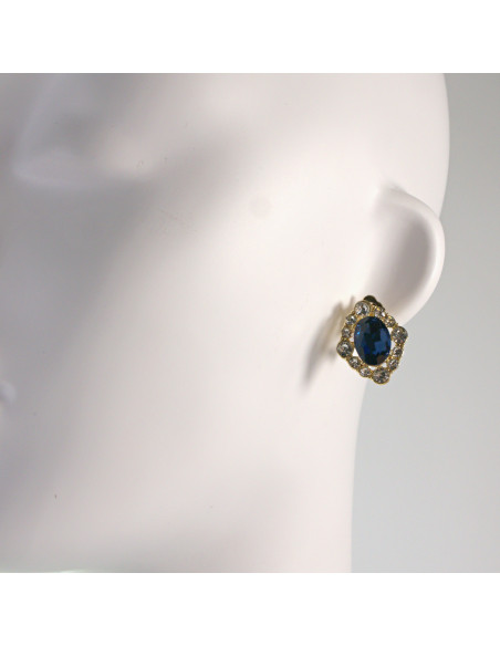 Klipsy do Uszu Lolita Akcesoria Klips do UCHA GRANATOWE ROMBY Z CYRKONIAMI