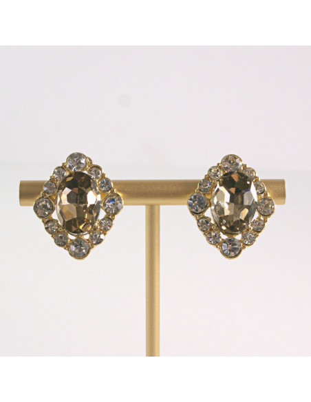 Klipsy do Uszu Lolita Akcesoria Klips do UCHA BEŻOWE ROMBY Z CYRKONIAMI