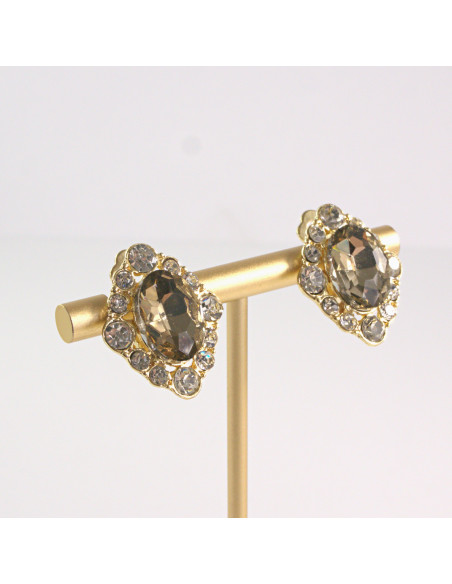 Klipsy do Uszu Lolita Akcesoria Klips do UCHA BEŻOWE ROMBY Z CYRKONIAMI