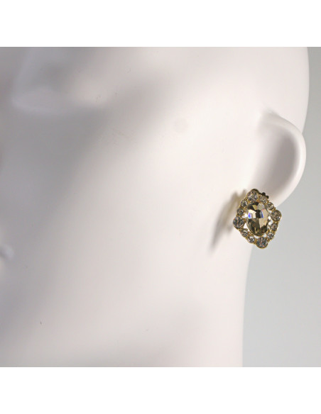 Klipsy do Uszu Lolita Akcesoria Klips do UCHA BEŻOWE ROMBY Z CYRKONIAMI