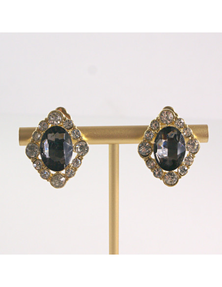 Klipsy do Uszu Lolita Akcesoria Klips do UCHA GRAFITOWE ROMBY Z CYRKONIAMI