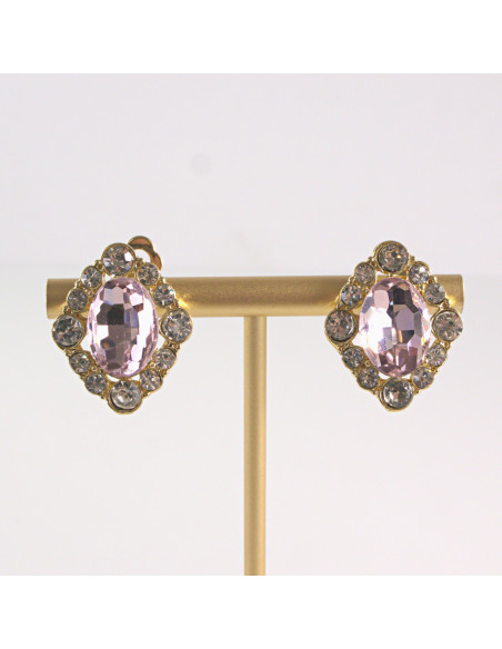Klipsy do Uszu Lolita Akcesoria Klips do UCHA RÓŻOWE ROMBY Z CYRKONIAMI