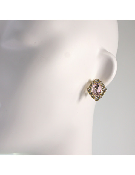 Klipsy do Uszu Lolita Akcesoria Klips do UCHA RÓŻOWE ROMBY Z CYRKONIAMI