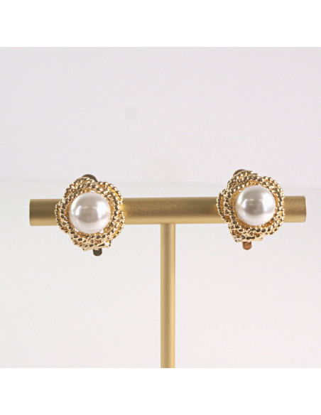 Klipsy do Uszu Lolita Akcesoria Klips do UCHA ZŁOTE KWIATY KWIATKI Z PEREŁĄ