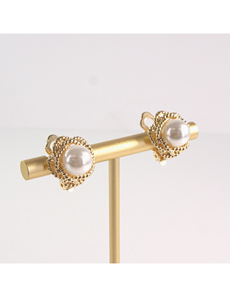 Klipsy do Uszu Lolita Akcesoria Klips do UCHA ZŁOTE KWIATY KWIATKI Z PEREŁĄ