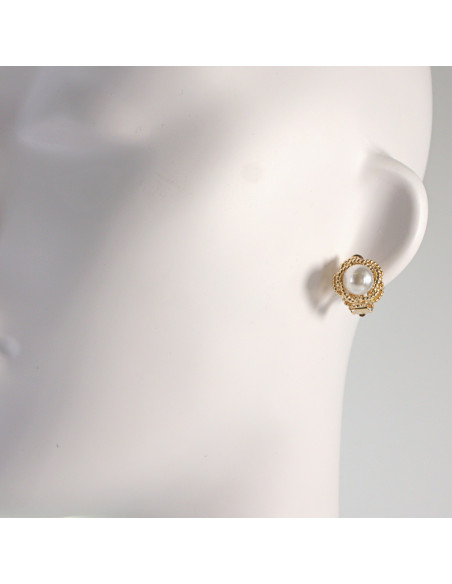 Klipsy do Uszu Lolita Akcesoria Klips do UCHA ZŁOTE KWIATY KWIATKI Z PEREŁĄ