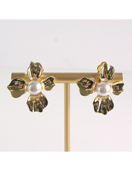 Klipsy do Uszu Lolita Akcesoria Klips do UCHA ZŁOTE KWIATY KWIATKI z PERŁĄ