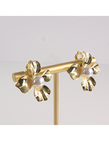 Klipsy do Uszu Lolita Akcesoria Klips do UCHA ZŁOTE KWIATY KWIATKI z PERŁĄ