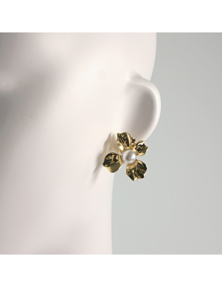 Klipsy do Uszu Lolita Akcesoria Klips do UCHA ZŁOTE KWIATY KWIATKI z PERŁĄ