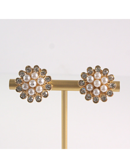 Klipsy do Uszu Lolita Akcesoria Klips do UCHA ZŁOTE KWIATY Z PERŁAMI