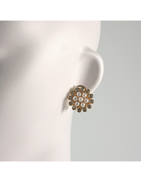 Klipsy do Uszu Lolita Akcesoria Klips do UCHA ZŁOTE KWIATY Z PERŁAMI