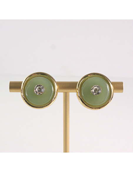 Klipsy do Uszu Lolita Akcesoria Klips do UCHA ZIELONE "GUZIK"I a'la JADEIT