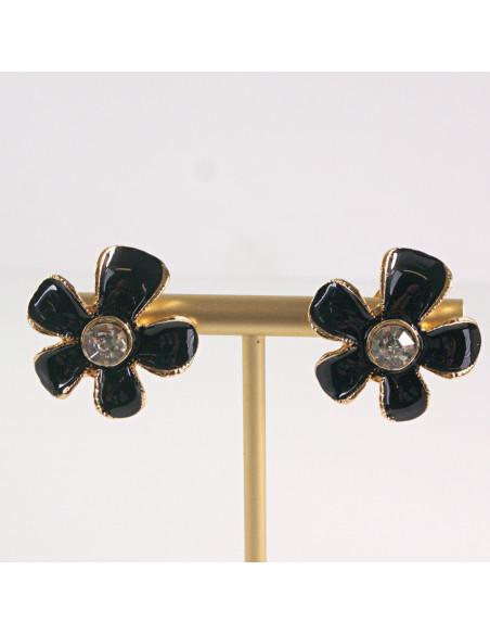 Klipsy do Uszu Lolita Akcesoria Klips do UCHA CZARNE KWIATY KWIATKI