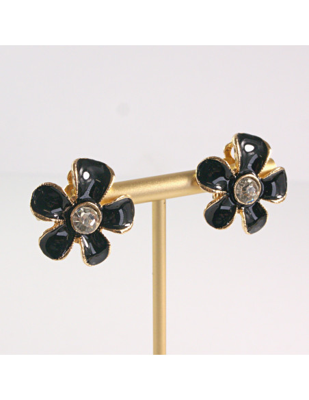 Klipsy do Uszu Lolita Akcesoria Klips do UCHA CZARNE KWIATY KWIATKI