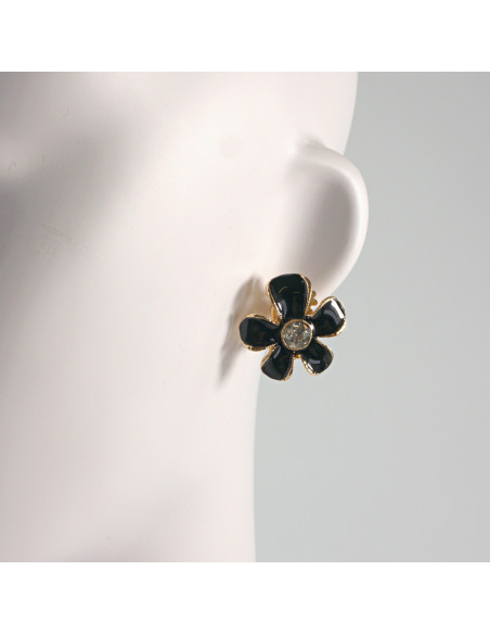 Klipsy do Uszu Lolita Akcesoria Klips do UCHA CZARNE KWIATY KWIATKI