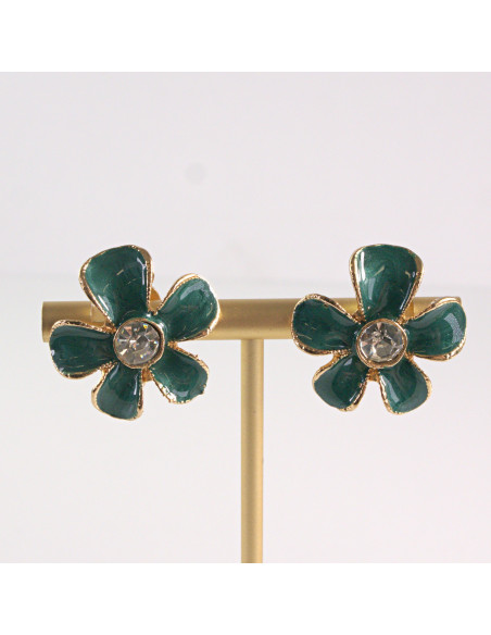 Klipsy do Uszu Lolita Akcesoria Klips do UCHA ZIELONE KWIATY KWIATKI