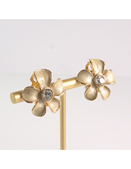 Klipsy do Uszu Lolita Akcesoria Klips do UCHA BEŻOWE KWIATY KWIATKI