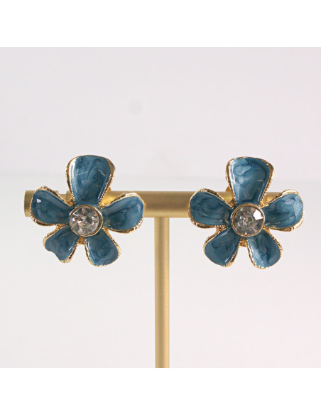 Klipsy do Uszu Lolita Akcesoria Klips do UCHA NIEBIESKIE KWIATY KWIATKI