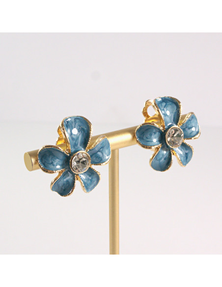 Klipsy do Uszu Lolita Akcesoria Klips do UCHA NIEBIESKIE KWIATY KWIATKI