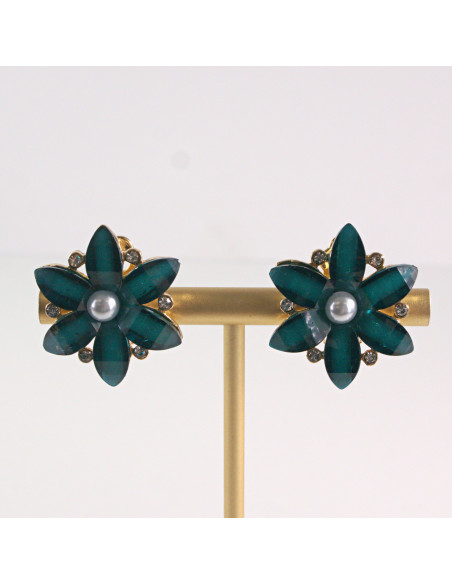 Klipsy do Uszu Lolita Akcesoria Klips do UCHA ZIELONE KWIATY KWIATKI