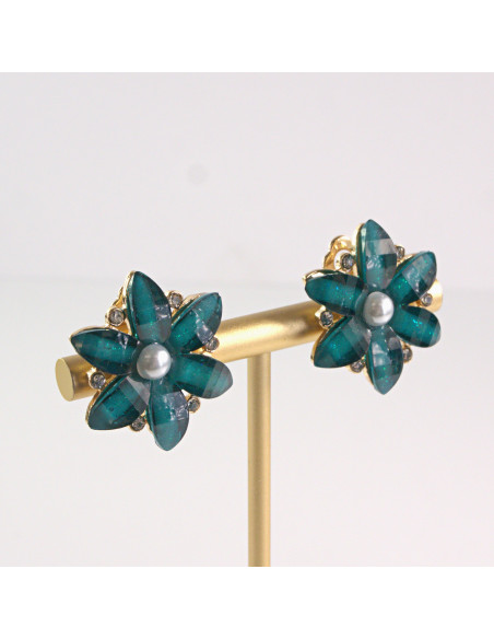 Klipsy do Uszu Lolita Akcesoria Klips do UCHA ZIELONE KWIATY KWIATKI