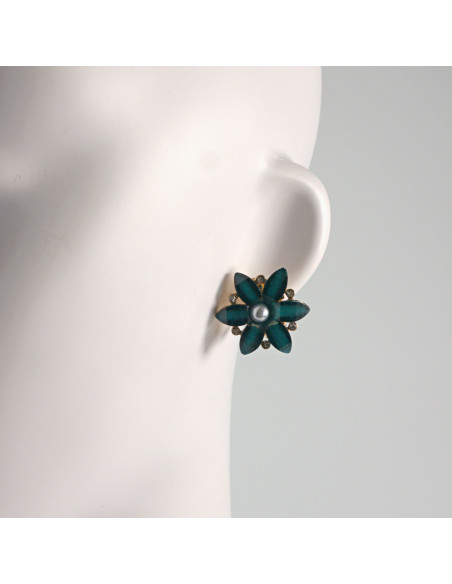 Klipsy do Uszu Lolita Akcesoria Klips do UCHA ZIELONE KWIATY KWIATKI