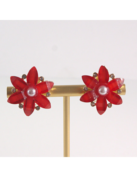 Klipsy do Uszu Lolita Akcesoria Klips do UCHA CZERWONE KWIATY KWIATKI