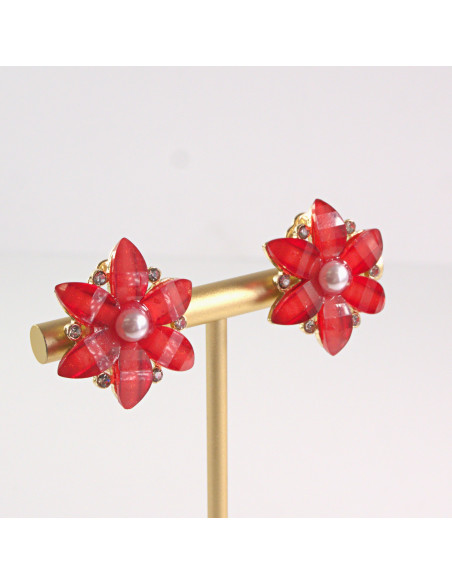 Klipsy do Uszu Lolita Akcesoria Klips do UCHA CZERWONE KWIATY KWIATKI