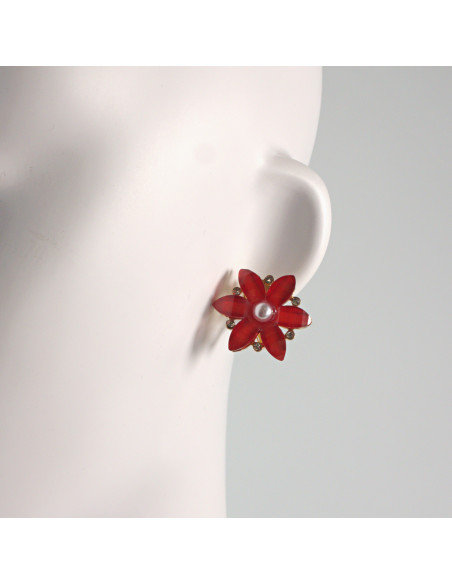Klipsy do Uszu Lolita Akcesoria Klips do UCHA CZERWONE KWIATY KWIATKI