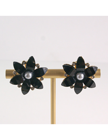 Klipsy do Uszu Lolita Akcesoria Klips do UCHA CZARNE KWIATY KWIATKI