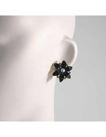 Klipsy do Uszu Lolita Akcesoria Klips do UCHA CZARNE KWIATY KWIATKI