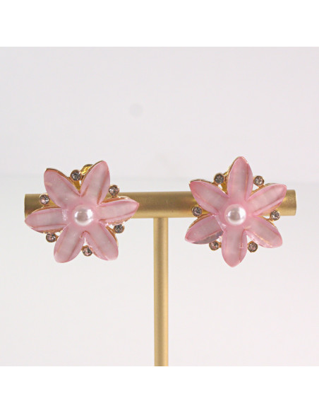 Klipsy do Uszu Lolita Akcesoria Klips do UCHA RÓŻOWE KWIATY KWIATKI