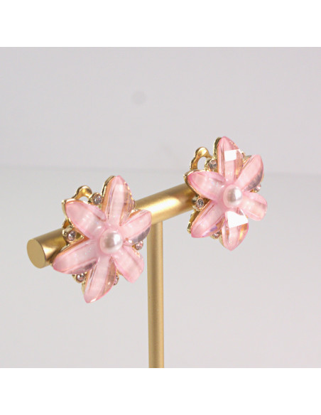 Klipsy do Uszu Lolita Akcesoria Klips do UCHA RÓŻOWE KWIATY KWIATKI
