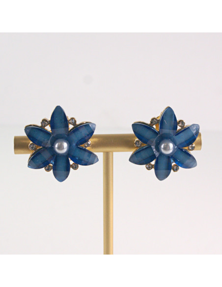 Klipsy do Uszu Lolita Akcesoria Klips do UCHA NIEBIESKIE  KWIATY KWIATKI