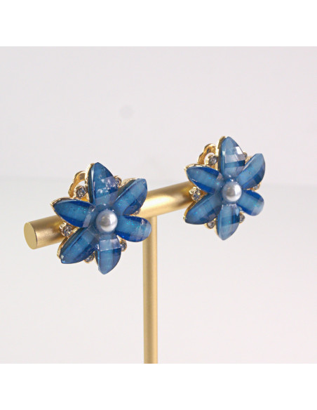 Klipsy do Uszu Lolita Akcesoria Klips do UCHA NIEBIESKIE  KWIATY KWIATKI