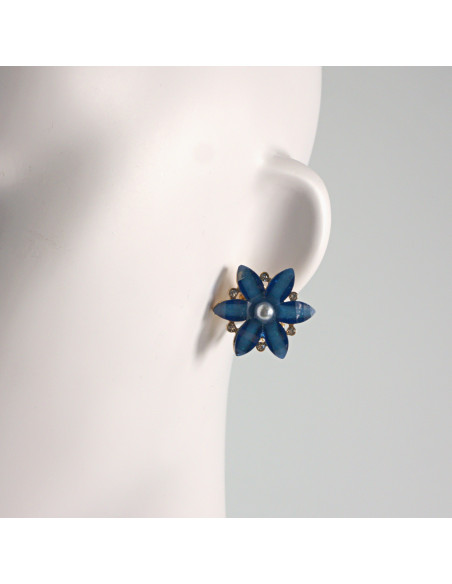 Klipsy do Uszu Lolita Akcesoria Klips do UCHA NIEBIESKIE  KWIATY KWIATKI