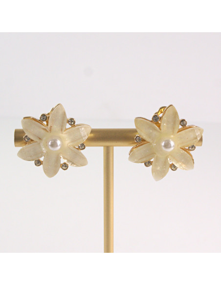 Klipsy do Uszu Lolita Akcesoria Klips do UCHA ECRU KWIATY KWIATKI