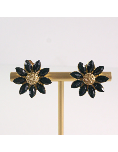 Klipsy do Uszu Lolita Akcesoria Klips do UCHA CZARNE KWIATY KWIATKI