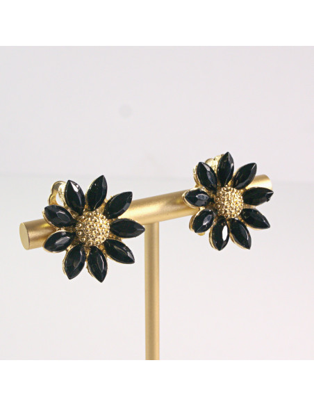 Klipsy do Uszu Lolita Akcesoria Klips do UCHA CZARNE KWIATY KWIATKI