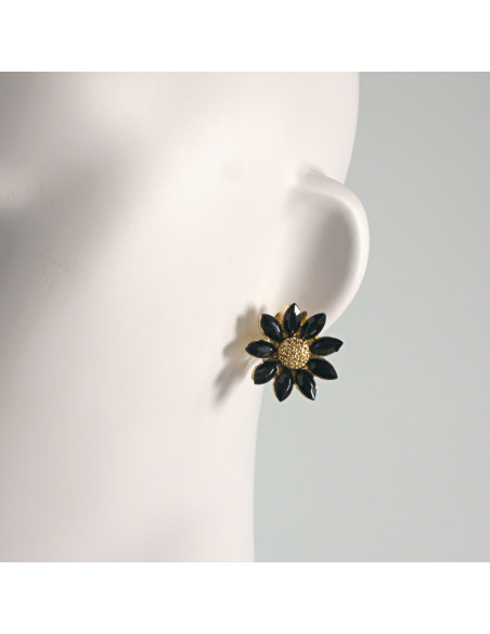 Klipsy do Uszu Lolita Akcesoria Klips do UCHA CZARNE KWIATY KWIATKI