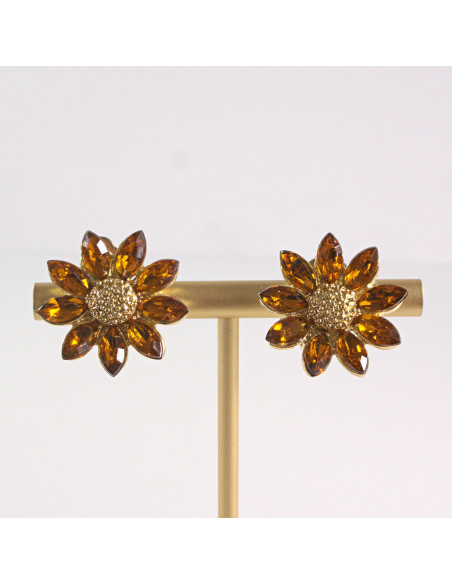 Klipsy do Uszu Lolita Akcesoria Klips do UCHA BRĄZOWE KWIATY KWIATKI