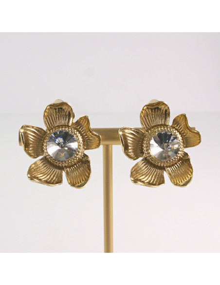 Klipsy do Uszu Lolita Akcesoria Klips do UCHA  ZŁOTE KWIATY CRYSTAL