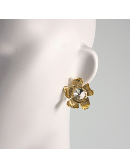 Klipsy do Uszu Lolita Akcesoria Klips do UCHA  ZŁOTE KWIATY CRYSTAL