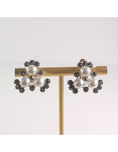 Klipsy do Uszu Lolita Akcesoria Klips do UCHA SREBRNE Z PEREŁKAMI PERŁY