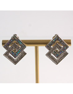 Klipsy do Uszu Lolita Akcesoria Klips do UCHA SREBRNE ROMBY