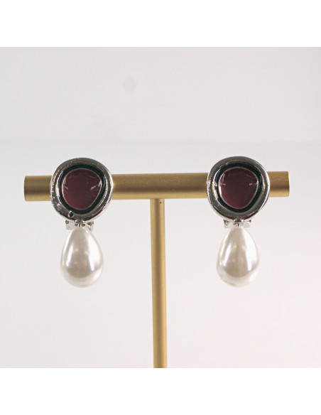 Klipsy do Uszu Lolita Akcesoria Klips do UCHA  SREBRNE z PERŁĄ PEREŁKI