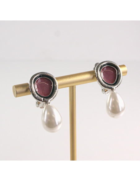 Klipsy do Uszu Lolita Akcesoria Klips do UCHA  SREBRNE z PERŁĄ PEREŁKI