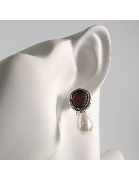 Klipsy do Uszu Lolita Akcesoria Klips do UCHA  SREBRNE z PERŁĄ PEREŁKI