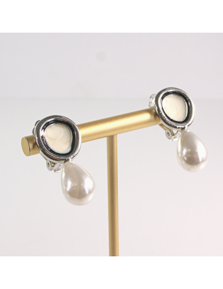 Klipsy do Uszu Lolita Akcesoria Klips do UCHA  SREBRNE z PERŁĄ PEREŁKI