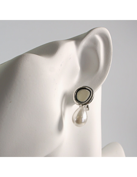 Klipsy do Uszu Lolita Akcesoria Klips do UCHA  SREBRNE z PERŁĄ PEREŁKI